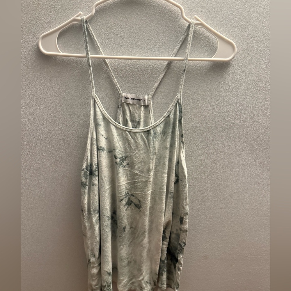 Burn Bootcamp Women’s Tank Top Size Large Green and Whit Tie-Dye Workout Tank